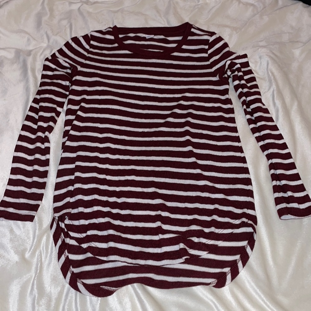 Old Navy burgundy and white striped long sleeve
